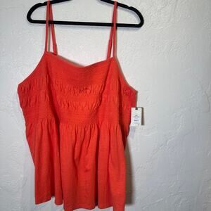 NWT Terra & Sky Size 2x Orange Smocked Tank Top Coastal Summer Boho